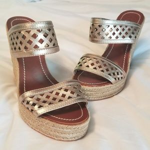 Tory Burch Leather Cut-Out Espadrille Wedges